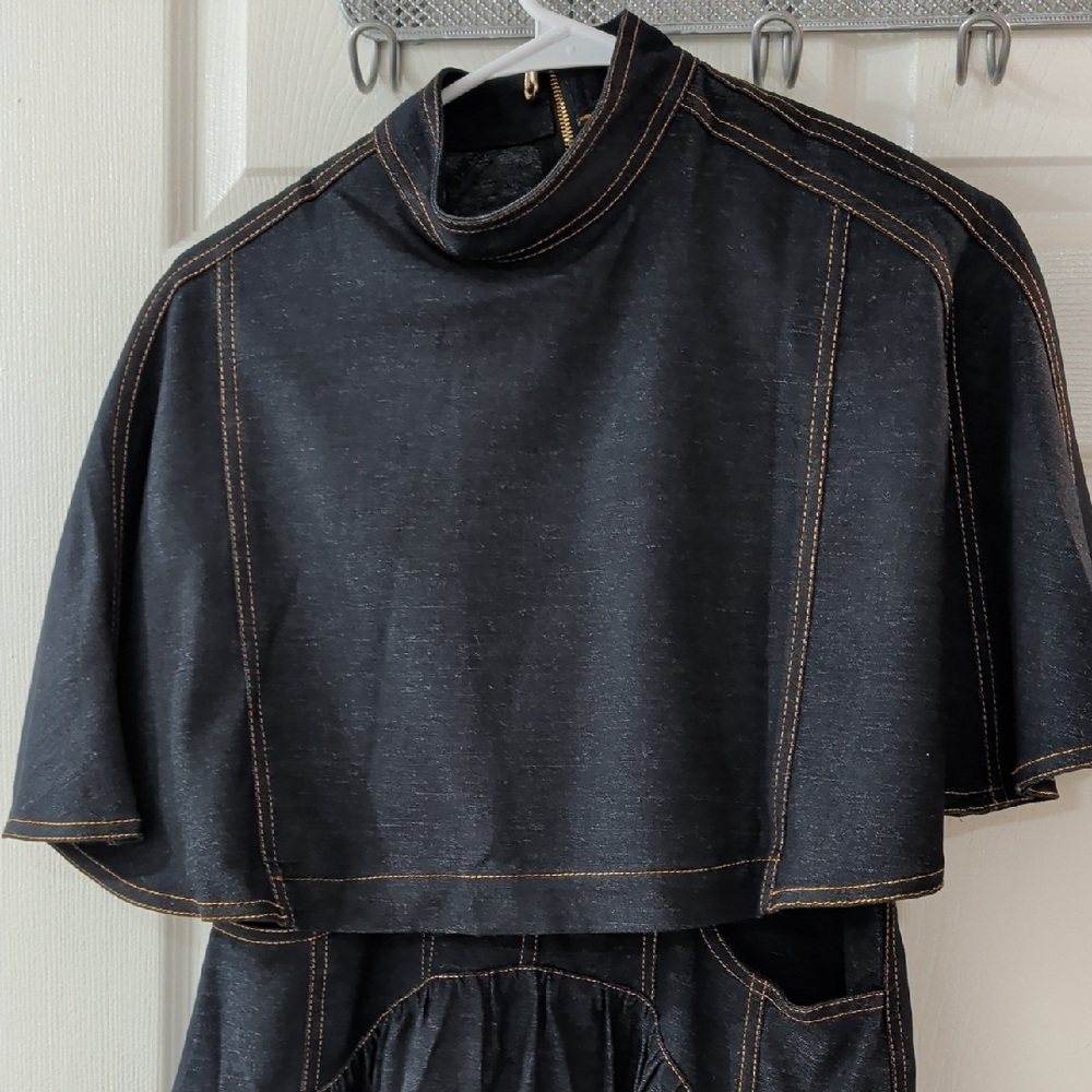 Stylish Dark Blue Denim Cape Dress SZ M
